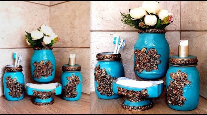 DIY/Vintage Style Bathroom Set/Home decor/Glass jars decor ideas
