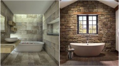 Beautiful Bathroom Stone Wall Tiles | Stone Wall Cladding For Bathroom Wall | Bathroom Tiles Design