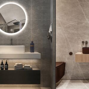 Beautiful Bathroom Cabinet With Mirror and Bathroom Tiles For Amazing Bathroom Interior Decoration